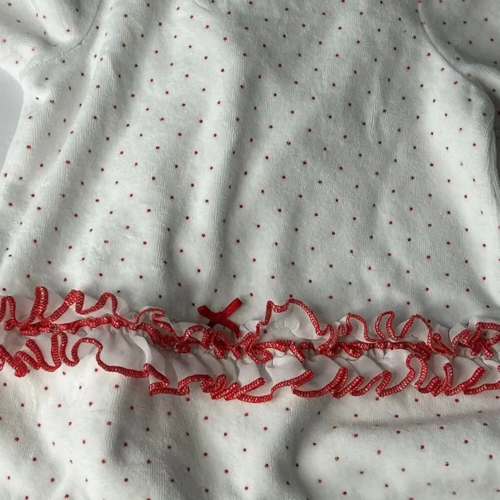 Little Me White sleeper with red polka dots My First Christmas sz 6 mth